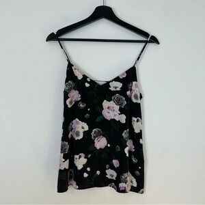 Equipment Femme Black Rose Floral Cami Shell Top XS 100% Silk V Fall Romantic